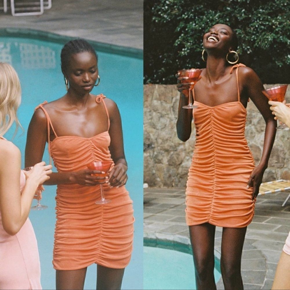 With Jéan Diana Ruched Mini Dress in Orange